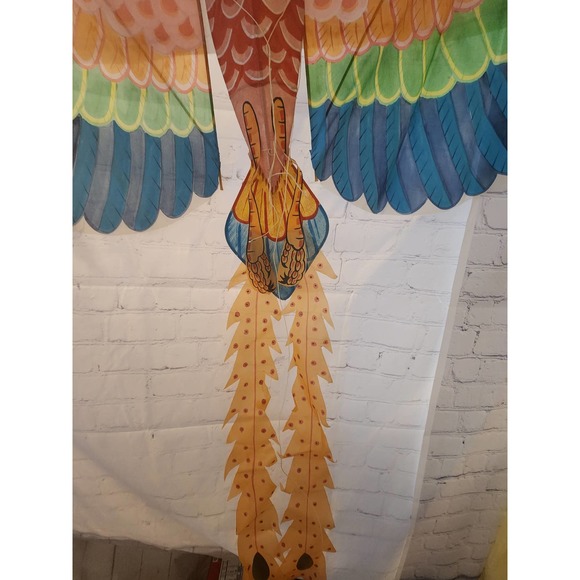 Vtg Chinese hand painted SilkPheonix in Original box minor damages 56" wide - Picture 10 of 16